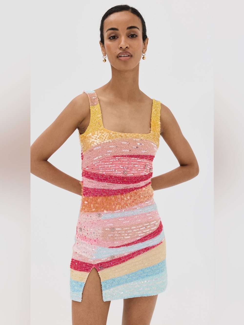 STAUD Multi-Color Sequin Mini Dress — Yellow, Pink, Red, Blue